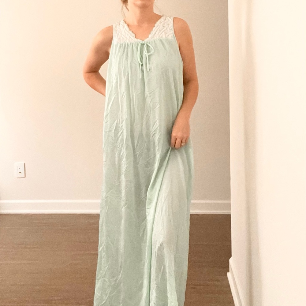 Vintage Teal Quilted Maxi Slip Dress with Lace Detail